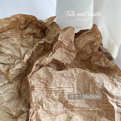好物出片大牛美甲穿戴甲片拍照道具牛皮ins英文报纸褶